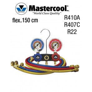 Manifold à voyant - 2 Vannes, Mastercool R410A, R407C et R22, flexible 150 cm