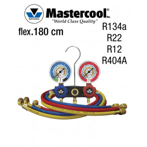 Manifold à voyant - 2 Vannes, Mastercool R134a, R22, R12, R404A, flexibles de 180 cm