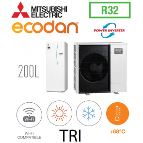 Ecodan REVERSIBLE SPLIT HYDROBOX POWER INVERTER DUO 200L ERST20F-VM2E + PUZ-SWM120YAA triphasé