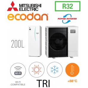 Ecodan REVERSIBLE SPLIT HYDROBOX POWER INVERTER DUO 200L ERST20F-VM2E + PUZ-SWM140YAA triphasé