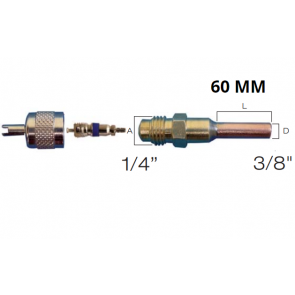 Raccord droit valve schrader avec embout cuivre 3/8" X 60 MM