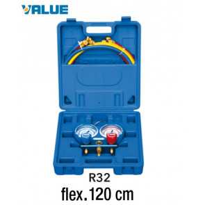 Coffret manomètre 2 voies avec voyant et flexible R32 - 120 cm